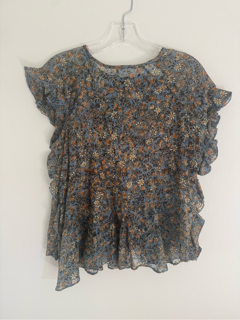 Isabel Marant Women's Floral Ruffle Sleeve Top - Blue Multicolor